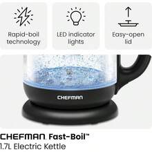 Chefman | Tetera con Jarra de Cristal | Hervidor Eléctrico de 1.Litros | Base de 360 Grados | Luz Led - 1,7 litros - Ver 8