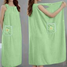 1pc Women Quick Drying Towel Bath Robe, Thick Strap Wearable Bathrobe With Floral Pattern, Absorbent Towel Cloth Suitable For Home Bathroom And Sauna Back To School For Beauty Salon Home Bathroom