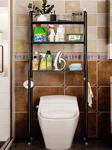Kệ để đồ nhà vệ sinh bằng kim loại 3 tầng, kệ phòng tắm tiết kiệm không gian, kệ đứng trên bồn cầu có móc treo, dùng cho phòng tắm - Nhiều màu - Xem 4