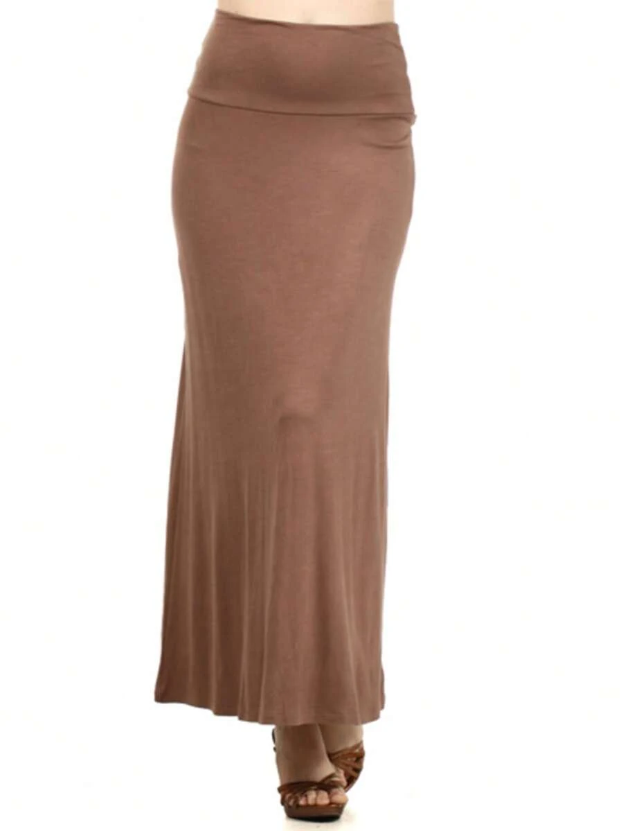 Falda larga elegante y cómoda de cintura alta con diseño fluido tipo A, ideal para el día a día - Marrón Mocha - Ver 1