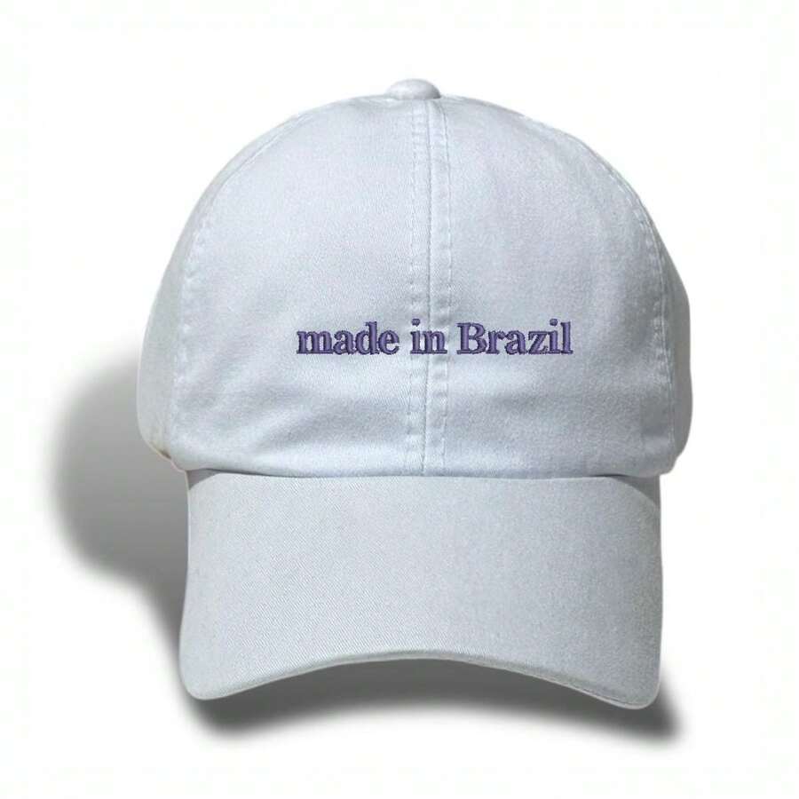 Unisex Dad Hat In 100% Cotton Twill Curved Brim Custom Made In Brazil - White Embroidered Navy Blue - View 1