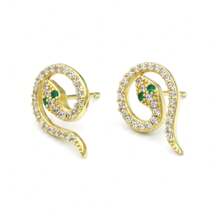 1 par de brincos de prata esterlina 925 com cobra dourada e strass e esmeralda, apresentando a combinação perfeita de luxo e elegância, brincos minimalistas de cobra