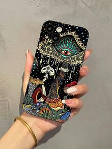 蘑菇款 1 件黑眼猫头鹰图案全覆盖 TPU 防震手机壳，适用于 Apple 16、15、14、13、12、11 Pro Max 和智能手机系列