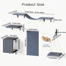 Tomnk 5 Pcs Wall Mounted Cat Furniture Set - Climber Set With House, Bridge, Steps, Scratcher Board - DIY Walls Playground, Indoor Cat Shelves - Gray - 灰色 - 查看 4