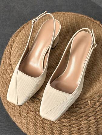 1 paire de talons hauts à bout carré pour femmes, motif peau de serpent, à l'arrière ouvert avec boucle, chaussures sexy de mode de défilé, talon épais de 7 cm, convient pour le mariage, la fête, la sortie