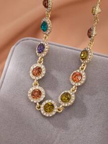 1 pieza Elegante collar de mujer con adornos de strass y circonita, versátil, lujoso y fashionable, adecuado para uso diario, fiestas y ceremonias; puede ser un regalo para familiares, esposa o novia en cumpleaños, aniversarios u otras ocasiones