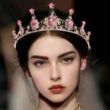 1 Vintage Rhinestone Bridal Tiara With Pink Gems - Elegant Princess-Style Wedding Crown, Suitable For Brides, Balls, Birthday Parties And Performances - Hand Wash Only, With Exquisite Detailed Design. - Pink - View 4