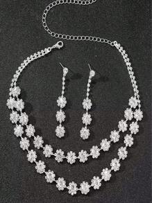 2pcs Sparkling Rhinestone Bridal Jewelry Set For Women