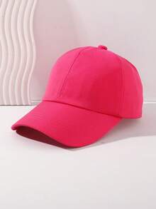 1pc Kid's Solid Color Casual Fashion Baseball Cap With High Ponytail Hole, Sun Ion - Hot Pink - View 3