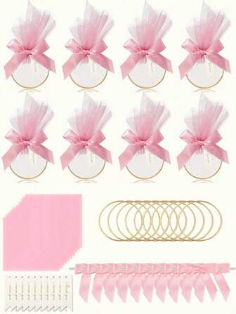 40/4pcs Wedding Favor Bags, White/Pink Tulle DIY Gift Bags, Wedding Party Favors Bags, Tabletop Centerpiece Decor, Suitable For Wedding, Bridal Shower, Theme Party