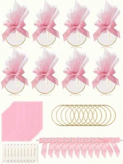 40/4pcs Wedding Favor Bags, White/Pink Tulle DIY Gift Bags, Wedding Party Favors Bags, Tabletop Centerpiece Decor, Suitable For Wedding, Bridal Shower, Theme Party