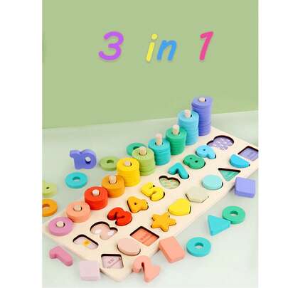 1PC Đồ chơi gỗ giáo dục sớm vui nhộn cho trẻ em Hình dạng kỹ thuật số ba trong một Bảng gỗ Giáo dục sớm cho trẻ em Khối xây dựng nhận thức phù hợp Bài tập phối hợp tay mắt và khả năng tập trung của trẻ em và khả năng phát triển tư duy của trẻ em Thích hợp cho tương tác giữa cha mẹ và con cái Đồ chơi bảng gỗ ba trong một