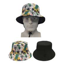 1pc Reversible Graffiti Print Street Style Bucket Hat, Polyester Fabric, Windproof & Decorative, Unisex, Suitable For Spring, Summer, Autumn