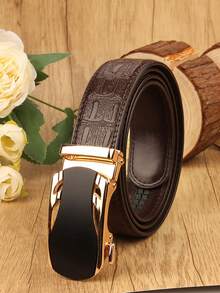 1 条男士黑色自动扣腰带，时尚商务休闲正式婚礼派对腰带，送给丈夫/父亲的礼物，牛皮波西米亚图案 PU 皮带，四季皆宜 - 彩色 - 查看 2