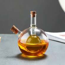 1pc Double Nozzle Glass Olive Oil And Vinegar Dispenser Oil Bottle, Cork 2 In 1 Clear Double Glass Kitchen Cooking Container, Suitable For Kitchen, Dining Room,School Supplies