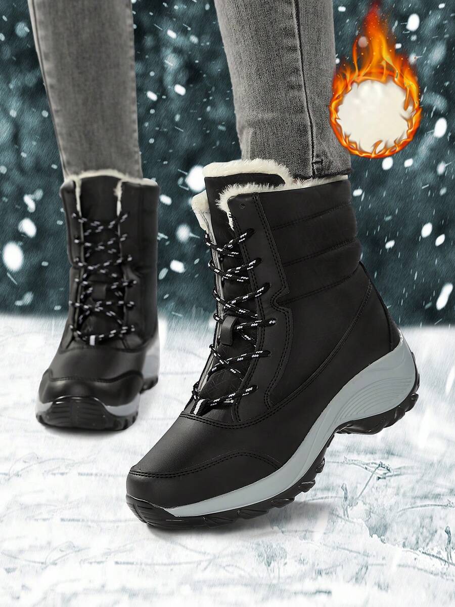 女士户外雪地靴，防水防滑冬季鞋，加厚鞋底保暖内衬冬季靴，适合寒冷北方地区，舒适，带毛绒靴