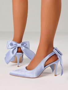 Women's Stiletto High Heels Pumps Fashion Back Big Bowknot Pointed Toe Solid Sexy Party Wedding Dress Pumps Woman - 藍色 - 查看 5