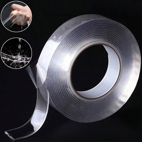 [ Non Marking Double-Sided Nano Tape ] Ten Thousand Times Transparent And Washable Magic Strong Fixing Adhesive, Super Strong Double-Sided Nano Tape, Transparent And Detachable, Waterproof - Essential Household Adhesive Double-Sided Tape Self-Adhesive Wallpaper Waterproof