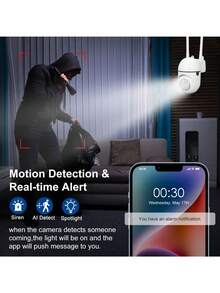 1个1080P高清摄像头，家用/宠物监控摄像头，带手机App，WiFi摄像头，适用于家庭安防，支持2.4GHz WiFi或2.4GHz/5GHz WiFi，双向语音，移动侦测，人员追踪，室外安防摄像头，安防监控摄像头 - 彩色 - 查看 8