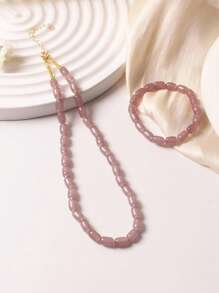 2pcs/Set Heart-Shaped Necklace + Bracelet, Fashionable And Sweet Style, Suitable For Summer Vacation, Dating, Friend Gifts, Versatile Casual Outfit