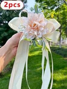 2pcs Artificial Flowers Wedding Decor Rose Flower (With Suction Cup)Car Rearview Mirror Present Ribbon Light House Decor Aisle Chair Decor For Party Wedding - Multicolor - View 22