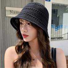 1 件女士夏季时尚镂空编织渔夫帽，户外轻质宽边针织碗帽，休闲百搭太阳帽 - MZ3064 - 查看 1