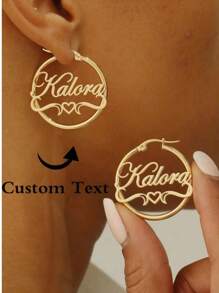 Brincos de Argola Personalizáveis em Aço Inoxidável com Coração e Nome - Perfeito para Aniversários, Formatura e Ocasiões Especiais - Presente Elegante de Estilo Boho, Prata, Dourado, Estiloso, Moda de Outono, Vintage, Dinheiro Antigo, Moda Anos 2000, Y2K, Personalizado