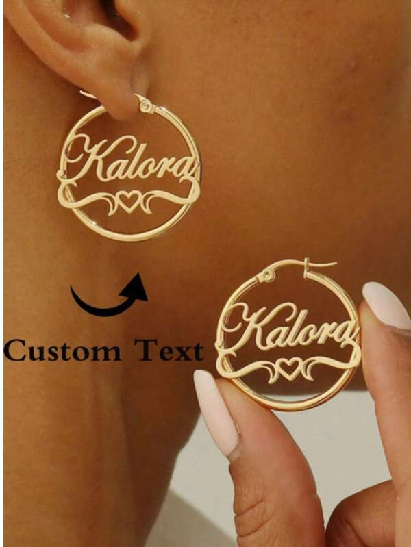 Customizable Stainless Steel Hoop Earrings With Heart & Name - Perfect For Birthdays, Graduations, And Special Occasions - Elegant Boho Style Gift Silver,Gold Stylish,Fall Fashion,Vintage,Old Money,2000s Fashion,Y2k Custom,Personalized