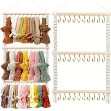 Bohemian Handmade Woven Headband Hanging Rack, Bow Clip Hair Accessory Storage Rack With Hooks, Suitable For Wall Decoration, Girls Room Decor - Apricot - View 3