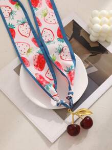 1pc Bohemian Style Creative Fashion Light Luxury Elegant Copper Cherry Printed Fabric Scarf Necklace Ladies Sister Couple Graduation Jewelry Gift, Suitable For Daily Dating Party Holiday Gift Summer Beach Vacation Wear