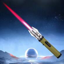 Special-Shaped Butane Gas Lighter, Metal Material, 360° Use, Outdoor Windproof Turbine Torch Jet Lighter Ignition Gun, Camping Barbecue Welding Supplies, Cigar Tools, Red Flame, Without Battery - 黑色 - 查看 9
