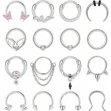 Milacolato 16Pcs 16G Septum Rings Hoop For Women Men Surgical Steel Dangle Septum Jewelry Septum Clicker Horseshoe Nose Rings Hoop Hinged Segment Daith Helix Tragus Cartilage Earrings Piercing - 彩色 - 查看 8