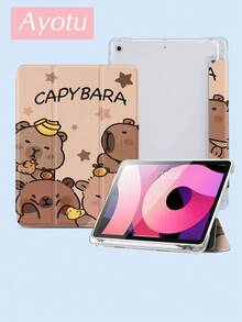 Ayotu Capybara 平板电脑保护套适用于 iPad、iPad 9/8/7 代 10.2 英寸、新款 iPad 10 代，具有自动唤醒/睡眠功能、四角防摔保护、专用笔槽，是生日、婚礼、节日的创意礼物 - 彩色 - 查看 3