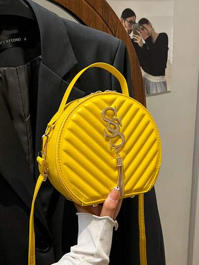 Túi xách nữ thiết kế tròn, túi đeo vai bằng da PU kiểu retro, túi cầm tay thời trang, túi du lịch cho nữ.