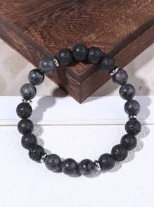 Lava & Larvikite Beaded Men's Grounding Bracelet, Crystal Healing, Protection, Willpower, Focus, Strength, Confidence Jewelry Unisex Gifts For Husband, Boyfriend, Dad