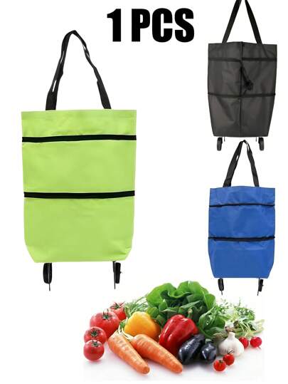 1pc Shopping Cart,Folding Shopping Carts, 2-In-1 Lightweight And Foldable Shopping Cart, Wheeled Folding Shopping Cart, Reusable Shopping Bag, Travel Bag For Men And Women, Household, Kitchen