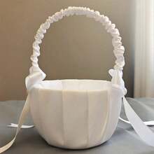 1/2 piezas Cestas para niña de las flores para boda, estilo occidental, cestas de satén color marfil con moño, suministros para boda de estilo occidental, cestas para lanzar flores para la novia y las damas de honor