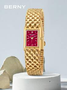 BERNY 1 Stück Damen Edelstahl-Armband, luxuriöse elegante Mode quadratisches Zifferblatt Analog Quarz Armbanduhr, 30m wasserdicht, geeignet für den täglichen Gebrauch
