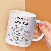 1 pieza Taza de café de cerámica inspiradora con diseño de "No puedo controlar" - Reutilizable - Apta para lavavajillas - Recordatorio de ansiedad y relajación - Adecuado para jugo, leche, Día del Maestro y regalos de cumpleaños - Vajilla de autoayuda - Taza con cita motivadora de 11 onzas - Blanco - Ver 3