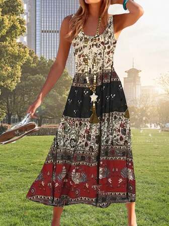 全新时尚轻盈优雅夏季休闲度假风格女士加大码修身喇叭裙，适合户外、室内、旅行、办公室穿着