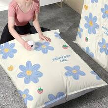 4 件花卉图案真空收纳袋套装，大容量节省空间压缩密封袋，适用于棉被、枕头、毛毯、床上用品、衣服、被子、床单，密封防潮、防尘，塑料材质，拉链密封，存储空间增加 80%