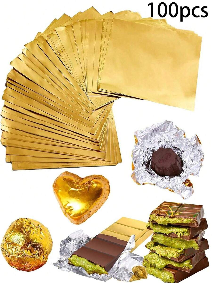 100pcs Gold Foil Candy Wrappers, Chocolate Wrappers Paper,Large Chocolate Bar Wrapping,Aluminum Foil Chocolate Bar Wrappers With Thick Paper Backing,For Parties, Weddings, Birthdays, Homemade Candy, Chocolate Wrappers,DIY, Wrapping, Packing Gifts,Christmas Accessories,Gold Air Fryer Kitchen Air Fryer Suitable,Scrapbook ,Resin,Furniture Decoration(Non-Edible) - Multicolor - View 1