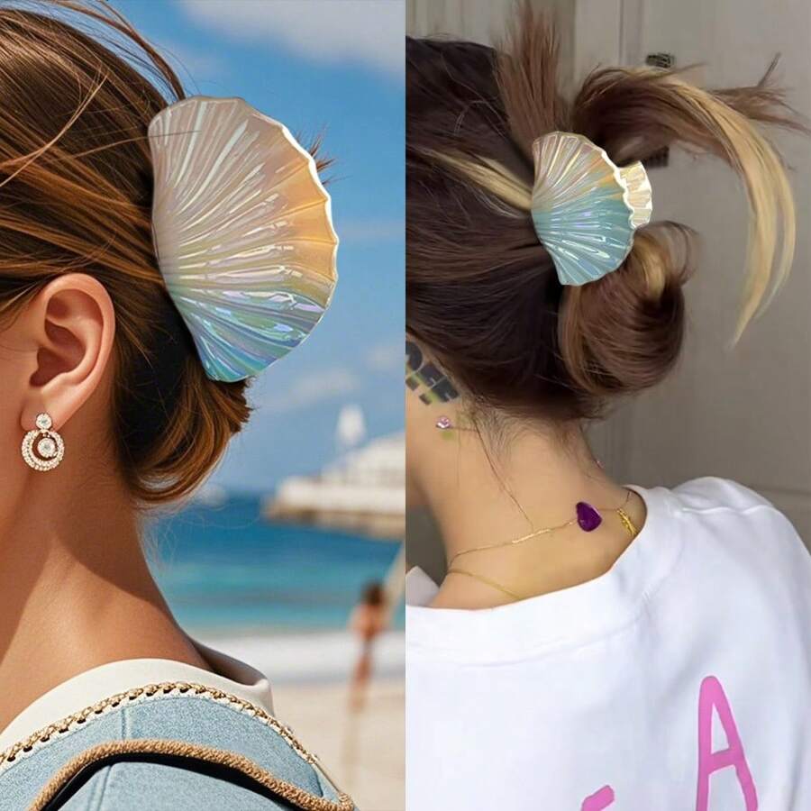1 pezzo Fermaglio per capelli a conchiglia sfumata, accessorio per capelli in stile vacanziero, fermaglio grande per capelli estivo, a tema oceano, per la scuola e l'università