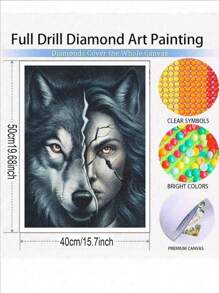 Wolf And Face Full Round Diamond Art And Diy Diamond Painting Crafts For Home Wall Decor, Canvas Material, Halloween Theme,Frameless