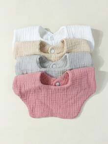 4件套新生儿糖果色棉纱布可爱围兜套装，适合四季日常使用 - 彩色 - 查看 7