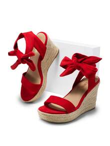 Women's Platform Wedges  Sandals Open Toe Espadrilles Tie Lace Up Cute Fashion Ankle Strap  Dressy Summer Shoes - 紅色 - 查看 6