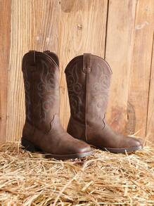 Women's Cowboy  Boots Embroidered Square Toe Chunky Low Heel  Mid Calf Cowgirl Western Boots Fashion Dresss For Theme Party Country Concert All-Season Brown Boots