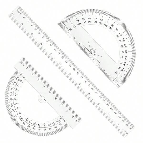 3 Pcs Protractor Ruler Set, Math Geometry Tool Includes 12 Inch/30 Cm Straight Ruler 4 Inch/10cm Hollow Plastic Protractor Clear Rulers Measuring Tool For School Office Home Supplies