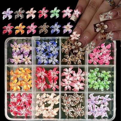 1盒随机混合ABS豹纹花朵美甲装饰品，Y2K渐变波点花朵美甲配件，DIY美甲用品，美甲宝石