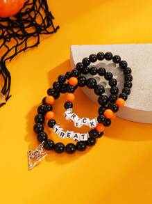 3 pièces Set de bijoux d'Halloween, Set de bracelets avec perles lettres d'Halloween, Set de bracelets pour femmes, Bijoux convenant pour le port d'Halloween et cadeaux d'Halloween pour elle